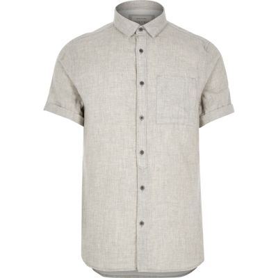 Grey placket detail short sleeve shirt